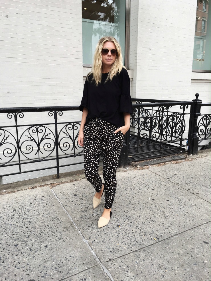 polka dot trousers outfit